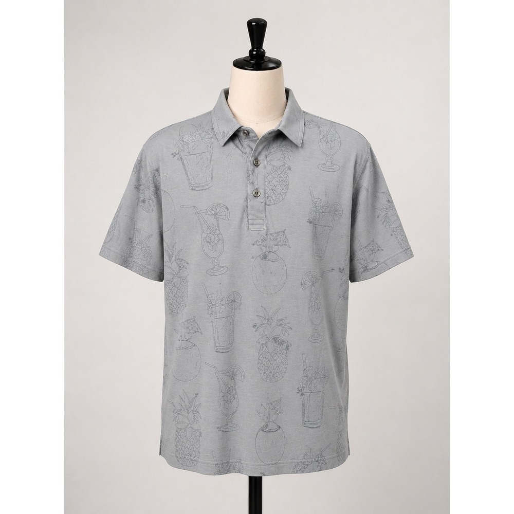 TravisMathew Gray Tropical Cocktail Pineapple Pima Cotton Polo‎ Shirt Large